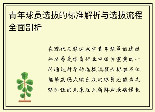 青年球员选拔的标准解析与选拔流程全面剖析